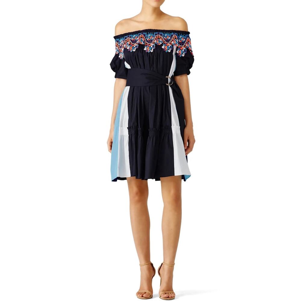 Peter Pilotto Navy Off Shoulder Panelled Dress US 4